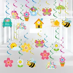 48 PCS Spring Hanging Swirls Decorations, Sun Flowers Butterfly Ceiling Swirls