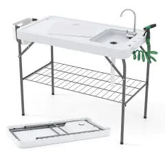 2 in 1 Foldable Fish Cleaning Workstation with Adjustable Drain Hose and Metal Frame