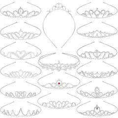 16 Pcs Bulk Girls Tiara Crown Silver Princess Rhinestone Headband Crystal Wedding Tiara for Kid Women Birthday Party