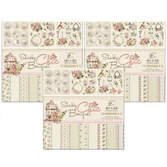 Pack of 3 - Little Birdie Cardstock Pack 6"X6" 12/Pkg-Shabby Chic Bouquet
