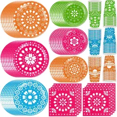 120Pcs Fiesta Plates and Napkins Party Supplies Mexican Cinco De Mayo Party Tableware Set Mexican Party Decors Mexican Fiesta Cups for Taco Carnival Party Decorations Serves 30 Guests
