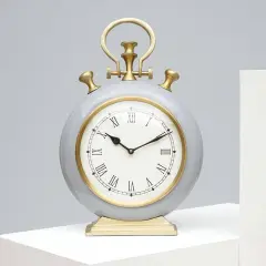 Modern Aluminum Desk Clock - 10" x 3" x 14" Grey/Golden