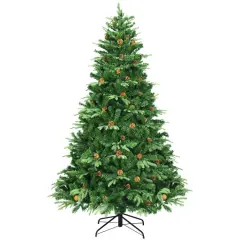 Flocked Artificial Christmas Tree with LED Lights and Pine Cones