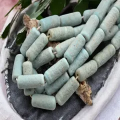 10x25mm Matte Blue Aqua Pompeii Tube Beads (18" Strand) - Indonesian Glass Beads