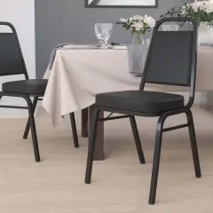 Emma and Oliver 4 Pack Trapezoidal Back Stacking Banquet Chair BlackVinyl/Black