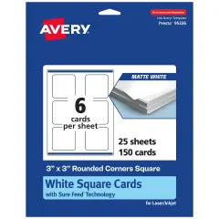 Avery Matte White Square Cards, 3" x 3" Square Rounded Corners