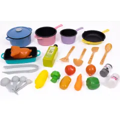 NurtureNature: Imaginative Minds - Cooking Set - 27pc Toy Food, Pots & Pans W/ Accessories, Kitchen Utensils, Pretend Play Food, Eco-Friendly, Kids 3+