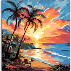 Paint by Numbers Kit for Adults Beach Scenes,Adult Paint by Number Kits Beach,Sunset Beach Paint by Numbers 16X20 Canvas Without Frame,DIY Ocean Sunset Paint Number Set