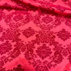 1 Yard Elegant Flocked Damask Taffeta Fabric for Events & Home - 58" Width Red/Red