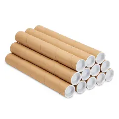 12-Pack Mailing Tubes with Caps, 1.5x12-Inch Kraft Paper Poster Tube for Shipping, Packing, Bulk Round Packaging, Cardboard Mailers, Art Prints, Maps, Blueprint (Brown)