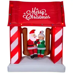 7' Gemmy Airblown Inflatable Animated Santa & Mrs. Claus Sitting On Porch Swing Scene 110889