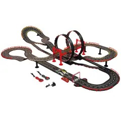 RaceXCale: Mega Loop Racer - 1:43 Scale G5 Slot Car Track, Electric Power Toy Set, 7'2" x 3'11", 2 Magnetic Cars w/ Head Lights, 2 Speed Controllers