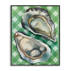 Stupell Industries Oysters on Green Plaid Framed Giclee Wall Art Design by Daphne Polselli