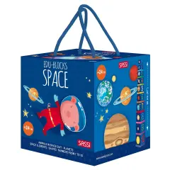 Sassi: Edu-Blocks - Space - 10 Stacking Cubes & Booklet Set, Planets-Elements-Shapes-Numbers-Animals in Space Suits, Learn & Play, Kids-Toddlers 2+