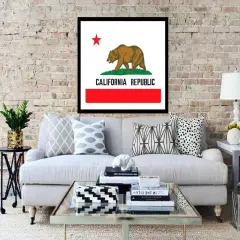 Framed California State Flag Art Print - Rustic Home Decor
