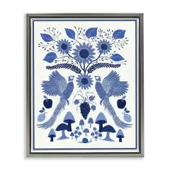 Stupell Industries Woodland Blue Folk Pattern Floater Framed Canvas Wall Art Design by Darlene Seale