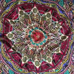 1 Panel Italian Purple, Pink & Teal Medallion Silk Charmeuse 53" Wide Luxury Fashion Fabric