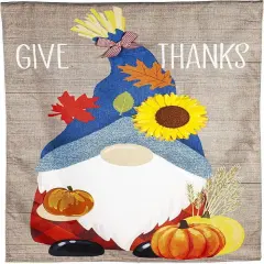 Give Thanks Gnome Garden Flag 2 Sided Thanksgiving