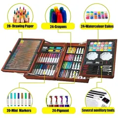 139 Piece Art Sets & Crafts Kit with Sketch Pads, Deluxe Wooden Box for Artist Beginners Girls Boys (Light Brown)