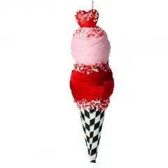 13" Harlequin Valentine Ice Cream Cone: Pink & Red