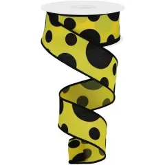 1.5" Giant Three Size Polka Dot Ribbon: Yellow & Black (10 Yards)