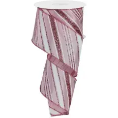 2.5" Diagonal Line Glitter Ribbon: Pink (10 Yards)