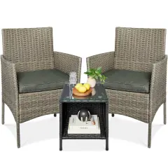 Best Choice Products 3-Piece Outdoor Wicker Conversation Patio Bistro Set, w/ 2 Chairs, Table Taupe/Slate Green