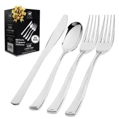 300 Pack 75 Guests - Plastic Disposable Cutlery Silverware Set (Extra Forks)