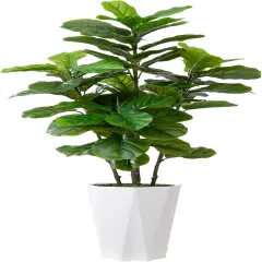 Artificial Fiddle Leaf Fig Plant Indoor 5FT Faux Fig Tree with White Diamond Planter Tall Fake Floor Plant in Pot Artificial Trees for Home Office Living Room Decor Indoor