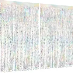 2 Pack Iridescent Wavy Foil Fringe Curtain,3.3x6.6 ft Color Changing Tinsel Backdrop for Birthday, Baby Shower, Wedding, Bachelorette, and Holiday Party D&eacute;cor