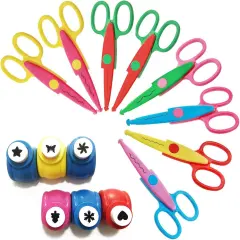 14PCS Creative Scissors & Craft Punch, 6 Different Patterns Edging Scissors + Paper Punch for Teachers Kids DIY Photo Scrapbooking Album - Colorful