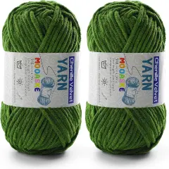 2 Pac Chenille Yarn for Crocheting - Blanket Yarn for Crocheting - Fluffy Yarn for Crochet, Baby Yarn for Crocheting Soft Blankets Weight Per Roll 50g/1.76oz, Length 60m/65yard (Army Green)