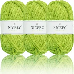3 Skeins Sparkling Chenille Yarn Soft Yarn for Crochet Knitting Blanket Yarn DIY Craft Yarn for Blanket-Total Length 3&times;50m(3&times;55yds/3.53oz&times;3)- Spring Green