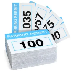 100 Pack Parking Permit Stickers with Front Adhesive, Car Windshield Decals Numbered 001-100 (Light Blue, 3 x 2 In) Multicolor