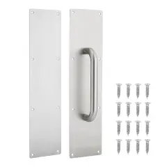 Stainless Steel Door Push Plate and Pull Handle Set with Screws, Home Office Supplies, 15.75"L x 3.8"W Silver