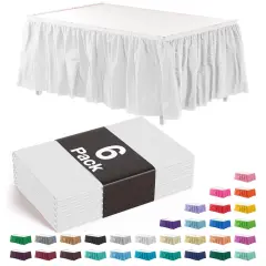 Ruffle Disposable Table Skirt 14 Ft Long Pleated Table Skirts with Adhesive Strip &ndash; Fits 6ft+ Rectangle or Round Tables &ndash; Ideal for Birthday Parties, Gender Reveal, Baby Showers & Event Decorations 6 pack by Exquisite White