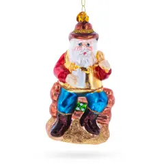 Cowboy Santa with Drink and Drumstick Glass Christmas Ornament