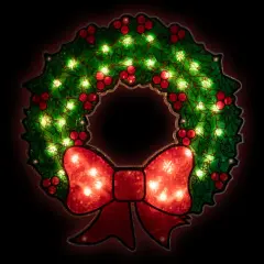 Northlight Lighted Holographic Christmas Wreath Window Silhouette Decoration - 15" Green