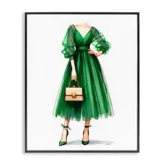 Stupell Industries Glam Green Fashion Gown Framed Giclee Wall Art Design by Amanda Greenwood
