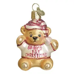 Old World Christmas 3.0 Inch Bab's 1St Teddy Bear Tree Ornament , Ornament Companionship Pink