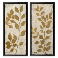 Stupell Industries Distressed Natural Leaves 2 pc Framed Floater Canvas Wall Art Set Design by Michael Marcon