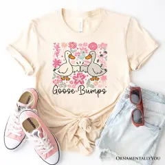 Funny Goose Bumps Floral T-Shirt, White, Natural and Black Sarcastic Goose Tee Gifts