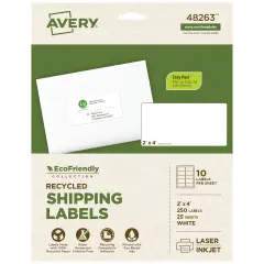 Avery EcoFriendly Recycled Shipping Labels, 2" x 4", White, Permanent Adhesive, Laser & Inkjet Printers, 250 Printable Labels (48263)