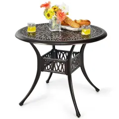 Costway 36'' Patio Round Dining Bistro Table Cast W/2'' Umbrella Hole