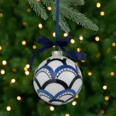 Northlight Scallop Glass Christmas Ball Ornament - 4" - White and Blue