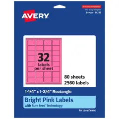Avery Bright Pink Paper Labels, 1.25" x 1.75" Rectangle