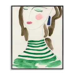Stupell Industries Woman in Green Stripes Framed Giclee Wall Art Design by June Erica Vess 