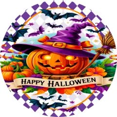 Purple Happy Halloween Pumpkin Oval Sign