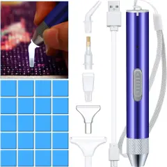 Diamond Painting Pen Point Drill Pen with Light 5D DIY Diamond Painting Tool with 20 Pieces Painting Glue Clay 5 Pieces Replacement Pen Heads for DIY Painting Craft (Blue)