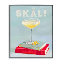 Stupell Industries Skal Cocktail & Bookstack Framed Giclee Wall Art Design by The Whiskey Ginger